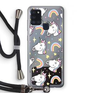 CaseCompany Rainbow Unicorn: Samsung Galaxy A21s Transparant Hoesje met koord