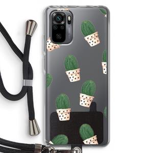 CaseCompany Cactusprint roze: Xiaomi Redmi Note 10 Pro Transparant Hoesje met koord
