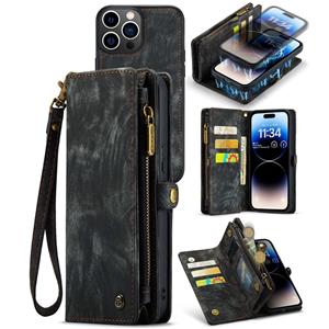 Caseme Vintage 2 in 1 portemonnee hoes - iPhone 14 Pro - Zwart