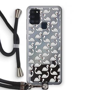 CaseCompany Zwanen: Samsung Galaxy A21s Transparant Hoesje met koord