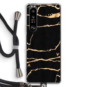 CaseCompany Gouden marmer: Sony Xperia 1 III Transparant Hoesje met koord