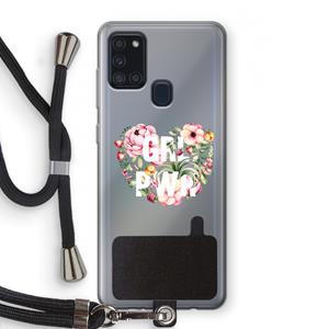 CaseCompany GRL PWR Flower: Samsung Galaxy A21s Transparant Hoesje met koord