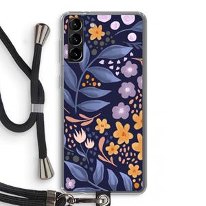 CaseCompany Flowers with blue leaves: Samsung Galaxy S21 Plus Transparant Hoesje met koord