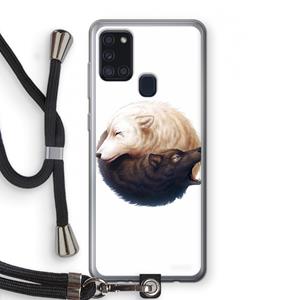 CaseCompany Yin Yang Wolves: Samsung Galaxy A21s Transparant Hoesje met koord