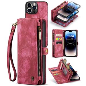 Caseme Vintage 2 in 1 portemonnee hoes - iPhone 14 Pro - Rood