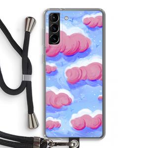 CaseCompany Roze wolken met vogels: Samsung Galaxy S21 Plus Transparant Hoesje met koord