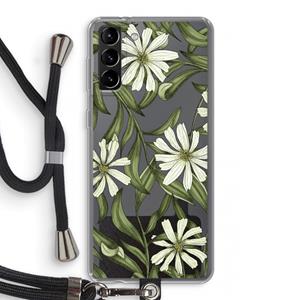CaseCompany Wit bloemenpatroon: Samsung Galaxy S21 Plus Transparant Hoesje met koord