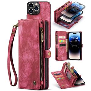 Caseme Vintage 2 in 1 portemonnee hoes - iPhone 14 Pro Max - Rood