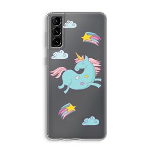 CaseCompany Vliegende eenhoorn: Samsung Galaxy S21 Plus Transparant Hoesje
