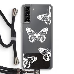 CaseCompany White butterfly: Samsung Galaxy S21 Plus Transparant Hoesje met koord