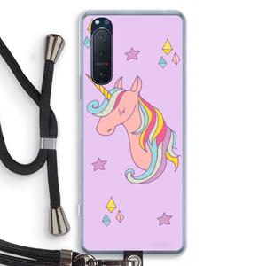 CaseCompany Roze eenhoorn: Sony Xperia 5 II Transparant Hoesje met koord