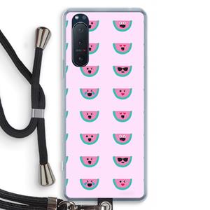 CaseCompany Smiley watermeloenprint: Sony Xperia 5 II Transparant Hoesje met koord