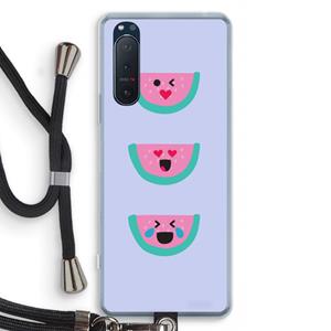 CaseCompany Smiley watermeloen: Sony Xperia 5 II Transparant Hoesje met koord
