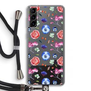 CaseCompany Bloemetjes: Samsung Galaxy S21 Plus Transparant Hoesje met koord