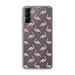 CaseCompany Flamingoprint groen: Samsung Galaxy S21 Plus Transparant Hoesje