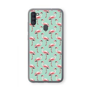 CaseCompany Flamingoprint groen: Samsung Galaxy A11 Transparant Hoesje