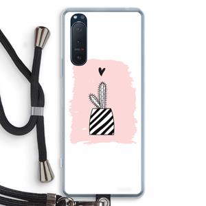 CaseCompany Zwart-wit cactus: Sony Xperia 5 II Transparant Hoesje met koord