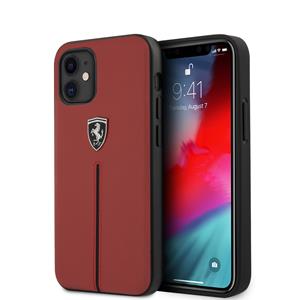Ferrari Scuderia - Lederen backcover hoes - iPhone 12 Mini - Rood + Lunso Tempered Glass