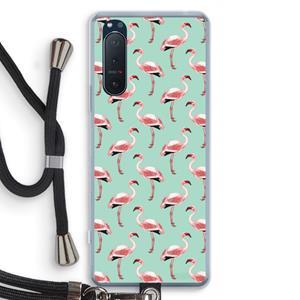 CaseCompany Flamingoprint groen: Sony Xperia 5 II Transparant Hoesje met koord