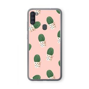 CaseCompany Cactusprint roze: Samsung Galaxy A11 Transparant Hoesje