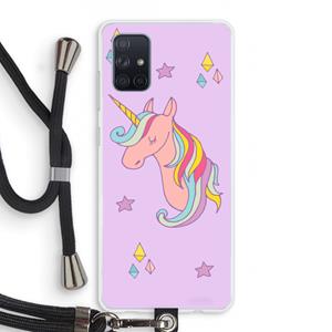 CaseCompany Roze eenhoorn: Samsung Galaxy A71 Transparant Hoesje met koord