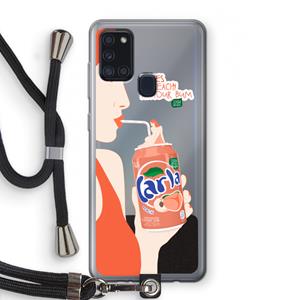 CaseCompany Peach please!: Samsung Galaxy A21s Transparant Hoesje met koord
