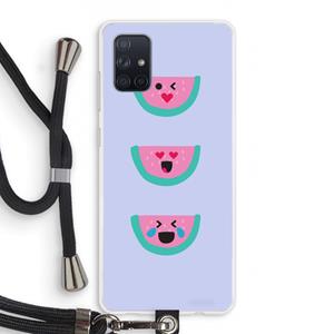 CaseCompany Smiley watermeloen: Samsung Galaxy A71 Transparant Hoesje met koord
