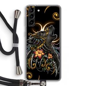 CaseCompany Huilende Wolf: Samsung Galaxy S21 Plus Transparant Hoesje met koord