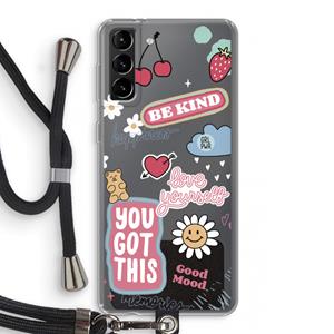 CaseCompany Positivity: Samsung Galaxy S21 Plus Transparant Hoesje met koord