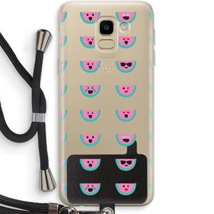 CaseCompany Smiley watermeloenprint: Samsung Galaxy J6 (2018) Transparant Hoesje met koord