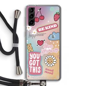 CaseCompany Positivity: Samsung Galaxy S21 Plus Transparant Hoesje met koord