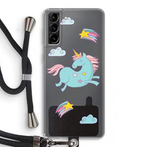 CaseCompany Vliegende eenhoorn: Samsung Galaxy S21 Plus Transparant Hoesje met koord
