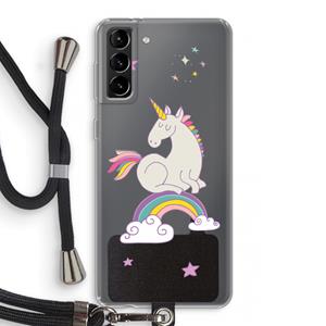 CaseCompany Regenboog eenhoorn: Samsung Galaxy S21 Plus Transparant Hoesje met koord