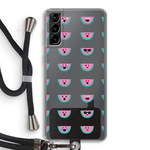 CaseCompany Smiley watermeloenprint: Samsung Galaxy S21 Plus Transparant Hoesje met koord