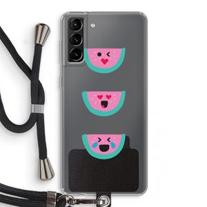 CaseCompany Smiley watermeloen: Samsung Galaxy S21 Plus Transparant Hoesje met koord