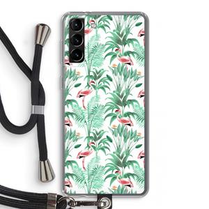 CaseCompany Flamingo bladeren: Samsung Galaxy S21 Plus Transparant Hoesje met koord