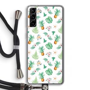 CaseCompany Ananas bladeren: Samsung Galaxy S21 Plus Transparant Hoesje met koord