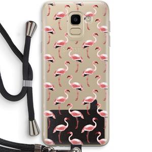 CaseCompany Flamingoprint groen: Samsung Galaxy J6 (2018) Transparant Hoesje met koord
