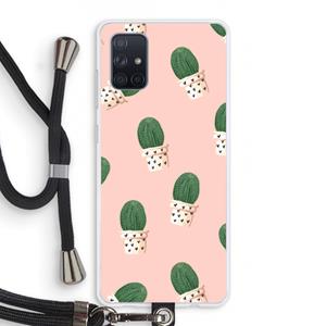 CaseCompany Cactusprint roze: Samsung Galaxy A71 Transparant Hoesje met koord