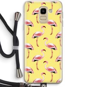 CaseCompany Flamingo's geel: Samsung Galaxy J6 (2018) Transparant Hoesje met koord