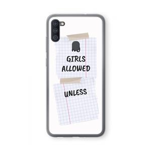 CaseCompany No Girls Allowed Unless: Samsung Galaxy A11 Transparant Hoesje