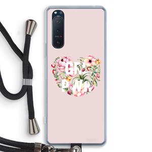 CaseCompany GRL PWR Flower: Sony Xperia 5 II Transparant Hoesje met koord