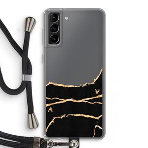 CaseCompany Gouden marmer: Samsung Galaxy S21 Plus Transparant Hoesje met koord