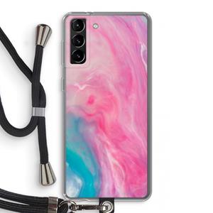 CaseCompany Roze explosie: Samsung Galaxy S21 Plus Transparant Hoesje met koord