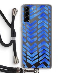 CaseCompany Blauwe pijlen: Samsung Galaxy S21 Plus Transparant Hoesje met koord