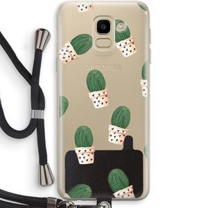 CaseCompany Cactusprint roze: Samsung Galaxy J6 (2018) Transparant Hoesje met koord