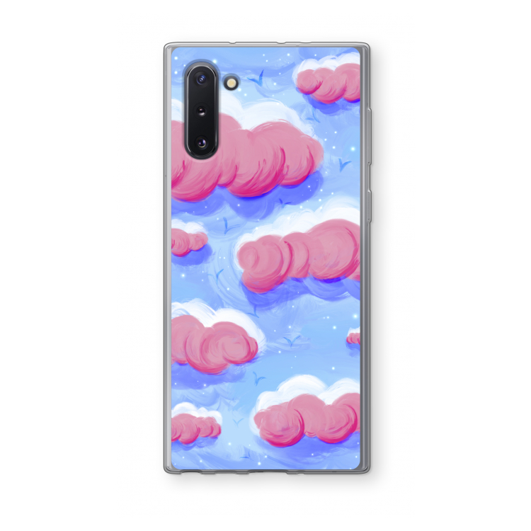 CaseCompany Roze wolken met vogels: Samsung Galaxy Note 10 Transparant Hoesje