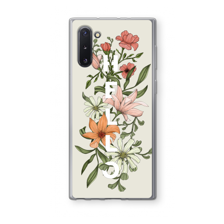 CaseCompany Hello bloemen: Samsung Galaxy Note 10 Transparant Hoesje