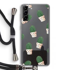 CaseCompany Cactusprint roze: Samsung Galaxy S21 Plus Transparant Hoesje met koord