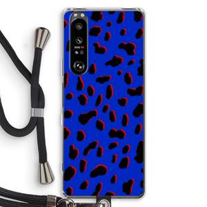 CaseCompany Blue Leopard: Sony Xperia 1 III Transparant Hoesje met koord
